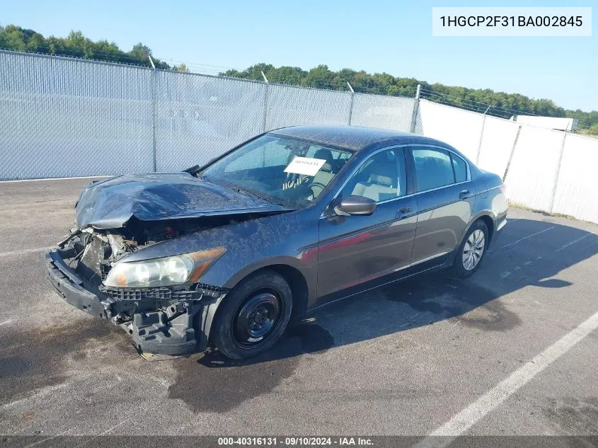 2011 Honda Accord 2.4 Lx VIN: 1HGCP2F31BA002845 Lot: 40316131