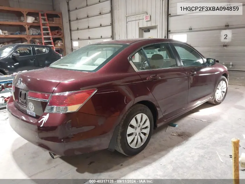 2011 Honda Accord Lx VIN: 1HGCP2F3XBA094859 Lot: 40317128