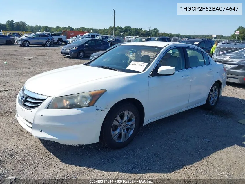 2011 Honda Accord 2.4 Se VIN: 1HGCP2F62BA074647 Lot: 40317814