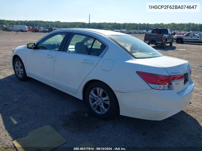 2011 Honda Accord 2.4 Se VIN: 1HGCP2F62BA074647 Lot: 40317814