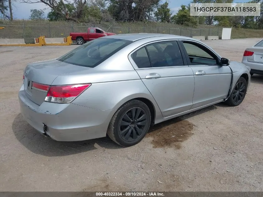 2011 Honda Accord 2.4 Lx VIN: 1HGCP2F37BA118583 Lot: 40322334