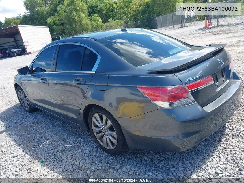 2011 Honda Accord 2.4 Ex-L VIN: 1HGCP2F83BA100092 Lot: 40342104