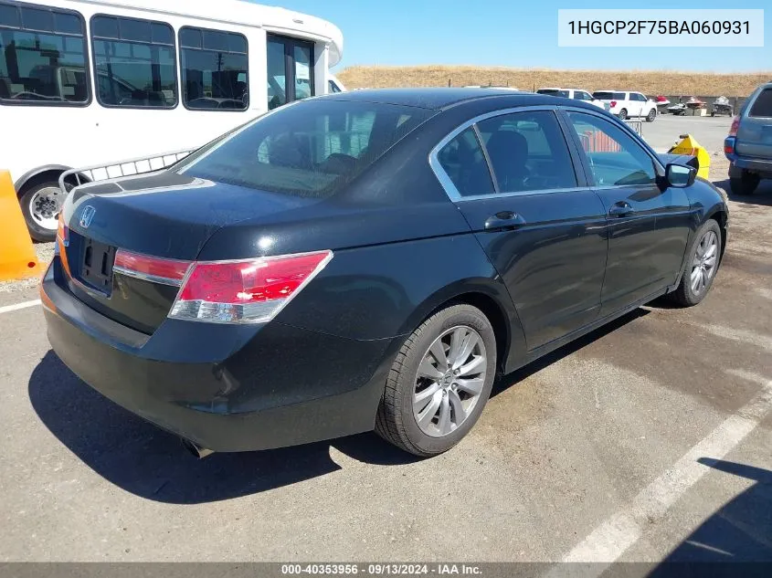 2011 Honda Accord 2.4 Ex VIN: 1HGCP2F75BA060931 Lot: 40353956