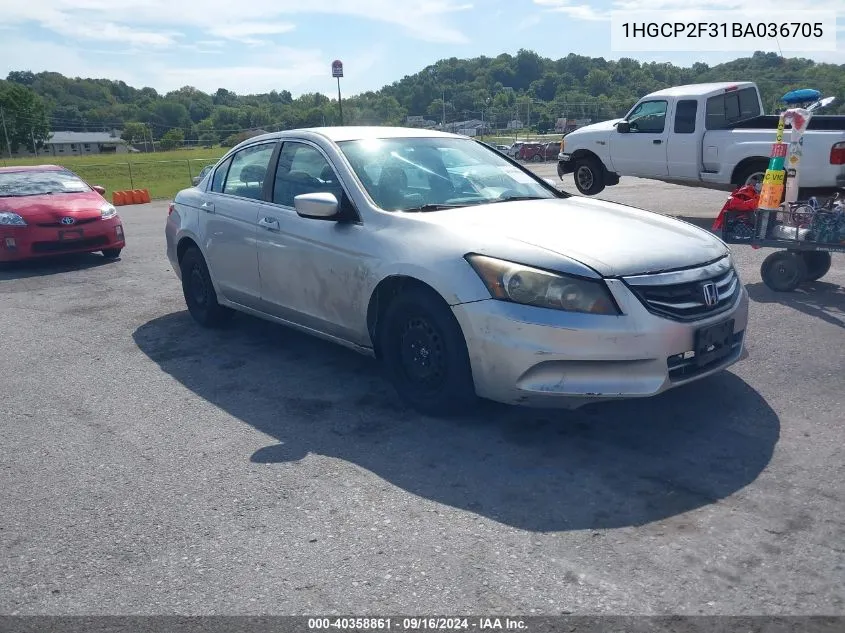 2011 Honda Accord 2.4 Lx VIN: 1HGCP2F31BA036705 Lot: 40358861