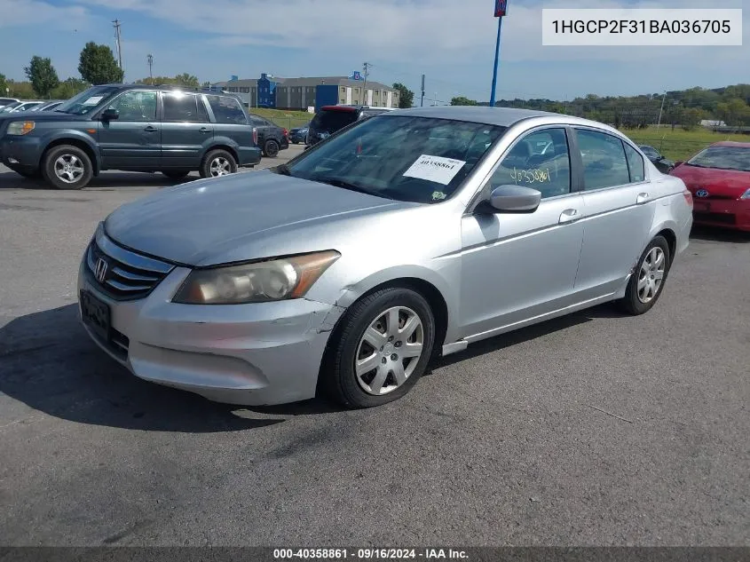 2011 Honda Accord 2.4 Lx VIN: 1HGCP2F31BA036705 Lot: 40358861