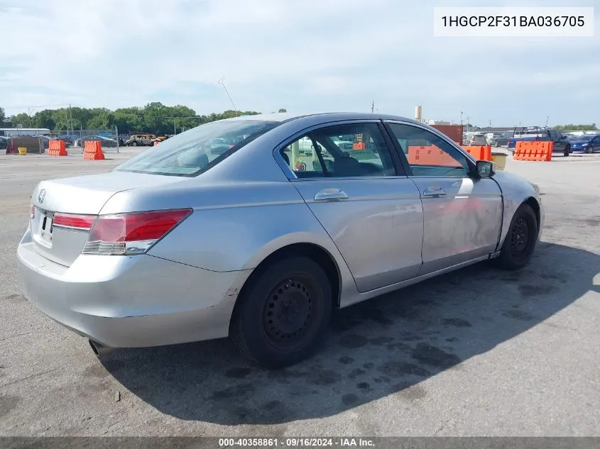 2011 Honda Accord 2.4 Lx VIN: 1HGCP2F31BA036705 Lot: 40358861