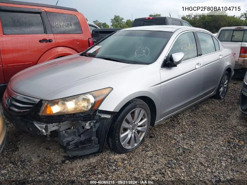 2011 Honda Accord 2.4 Ex-L VIN: 1HGCP2F80BA104715 Lot: 40365215