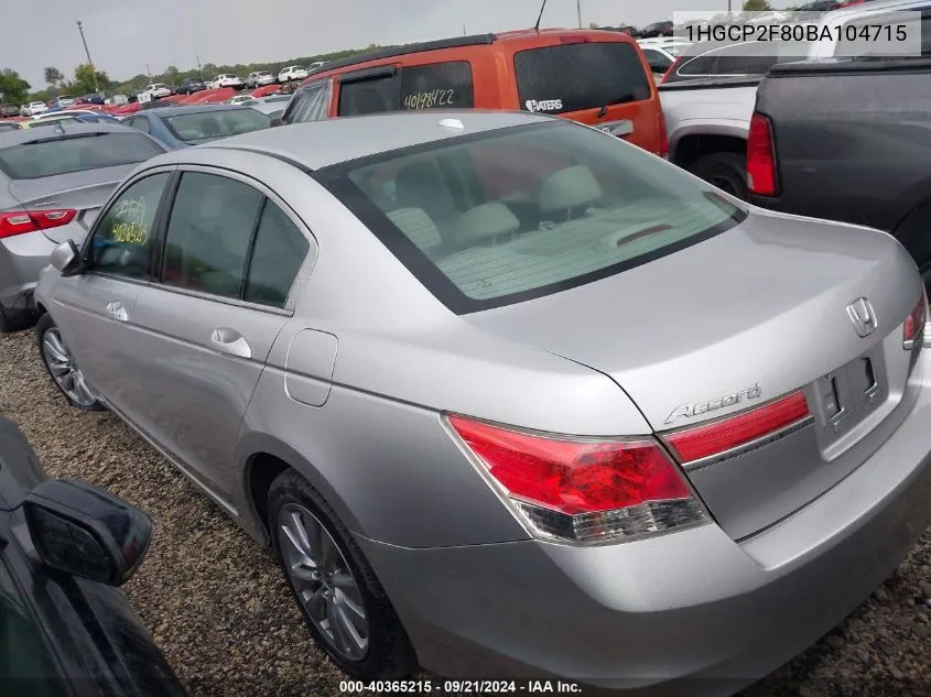 2011 Honda Accord 2.4 Ex-L VIN: 1HGCP2F80BA104715 Lot: 40365215