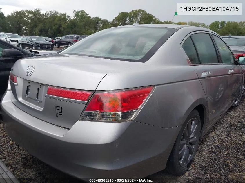 2011 Honda Accord 2.4 Ex-L VIN: 1HGCP2F80BA104715 Lot: 40365215