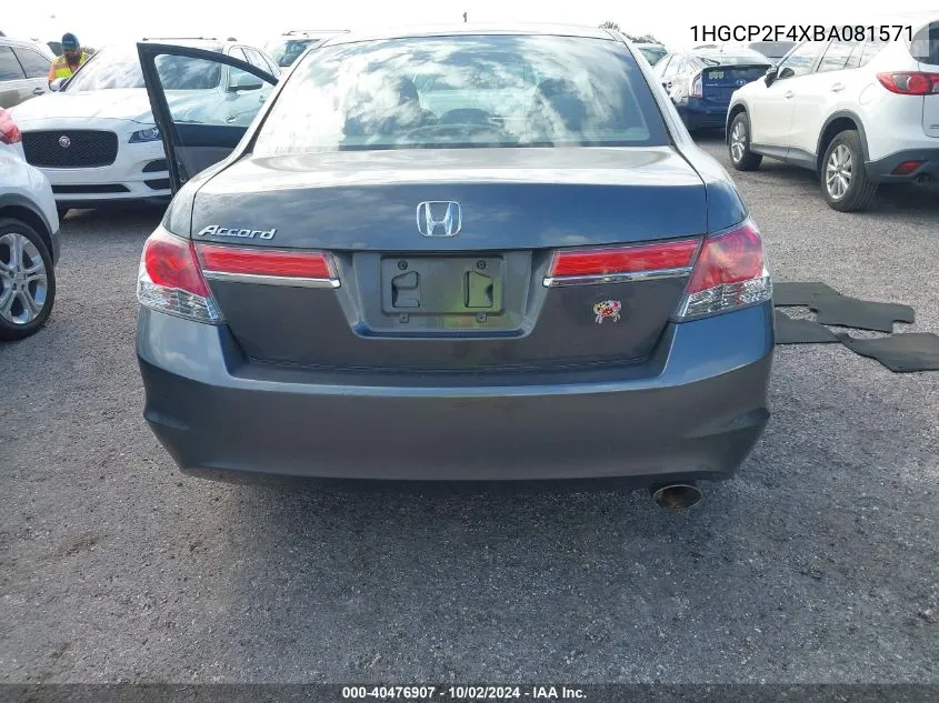 2011 Honda Accord Lxp VIN: 1HGCP2F4XBA081571 Lot: 40476907