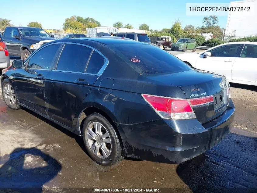 2011 Honda Accord 2.4 Se VIN: 1HGCP2F64BA077842 Lot: 40617836