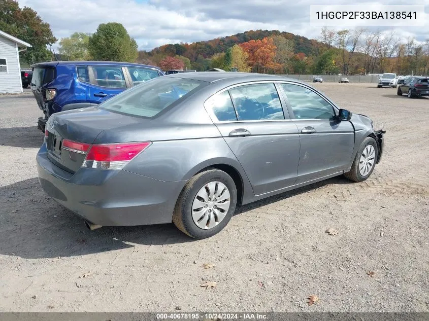 2011 Honda Accord 2.4 Lx VIN: 1HGCP2F33BA138541 Lot: 40678195