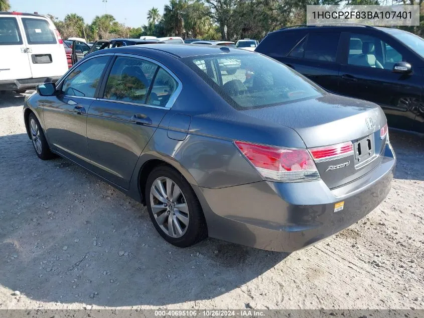 2011 Honda Accord 2.4 Ex-L VIN: 1HGCP2F83BA107401 Lot: 40695106