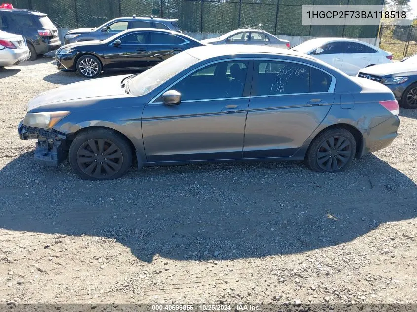 2011 Honda Accord 2.4 Ex VIN: 1HGCP2F73BA118518 Lot: 40699856