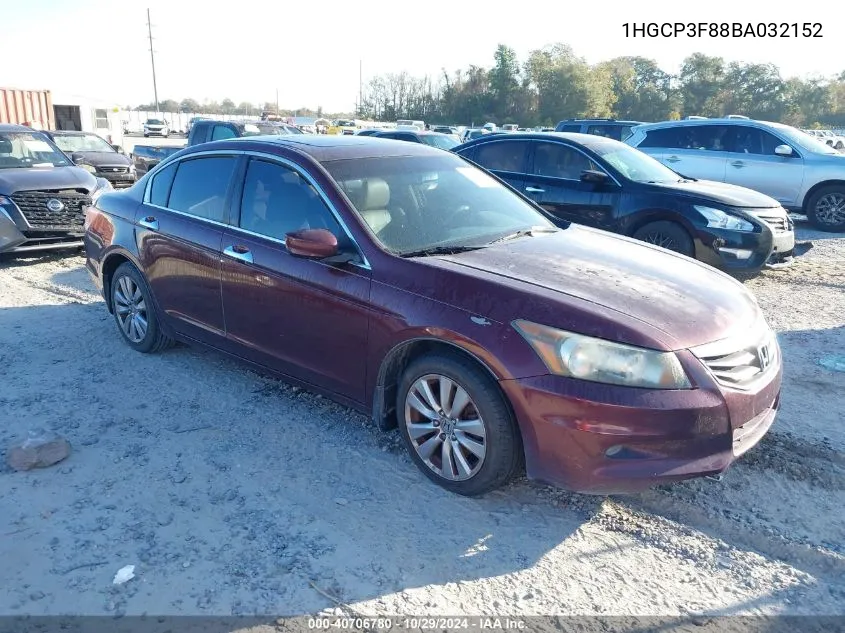 2011 Honda Accord 3.5 Ex-L VIN: 1HGCP3F88BA032152 Lot: 40706780