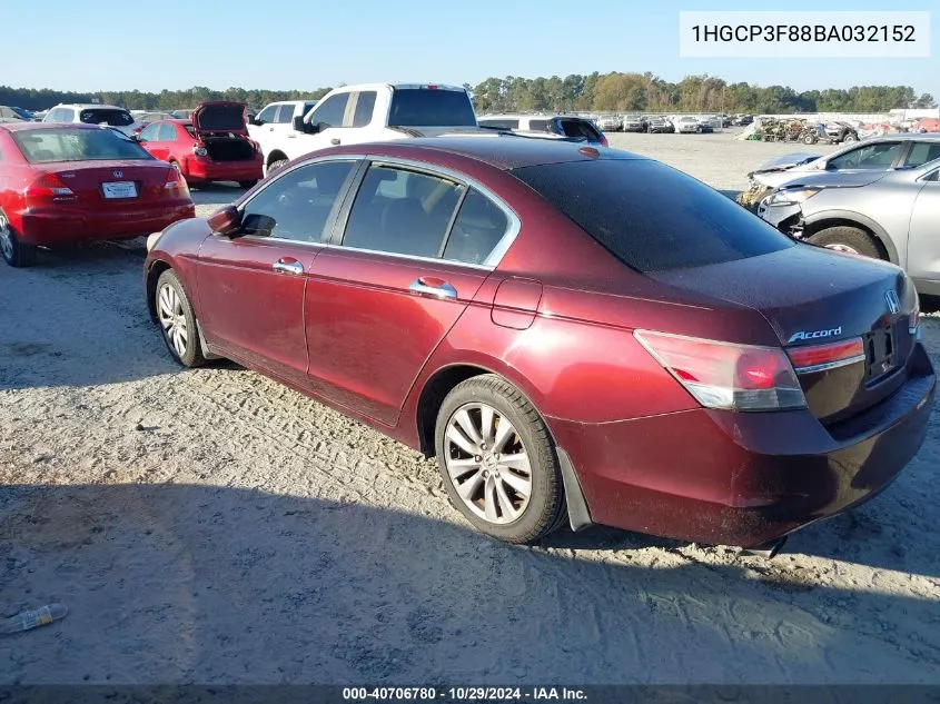 2011 Honda Accord 3.5 Ex-L VIN: 1HGCP3F88BA032152 Lot: 40706780