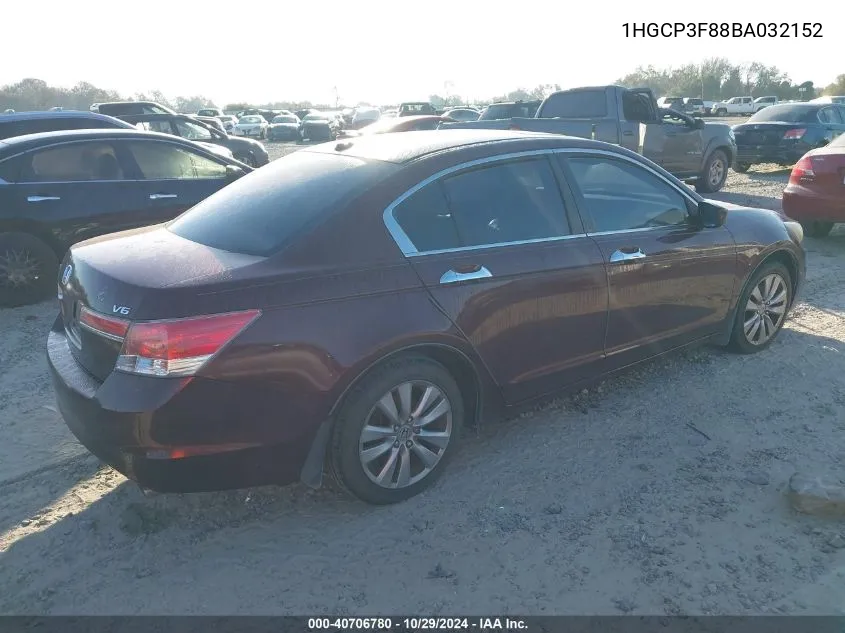 2011 Honda Accord 3.5 Ex-L VIN: 1HGCP3F88BA032152 Lot: 40706780