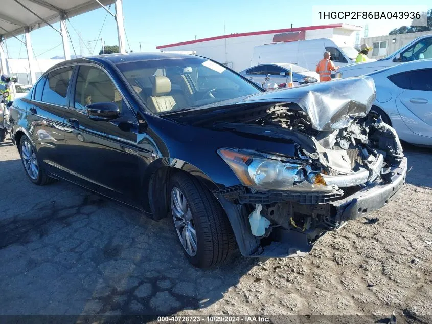 2011 Honda Accord 2.4 Ex-L VIN: 1HGCP2F86BA043936 Lot: 40728723