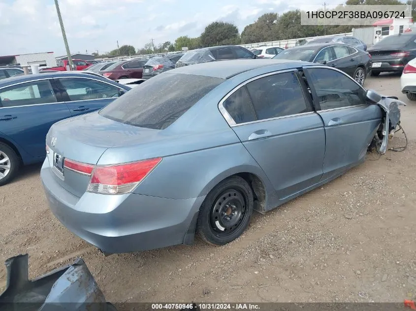 2011 Honda Accord 2.4 Lx VIN: 1HGCP2F38BA096724 Lot: 40750946