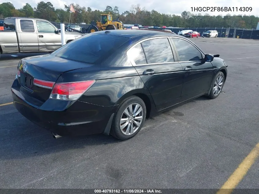 2011 Honda Accord 2.4 Ex-L VIN: 1HGCP2F86BA114309 Lot: 40793162