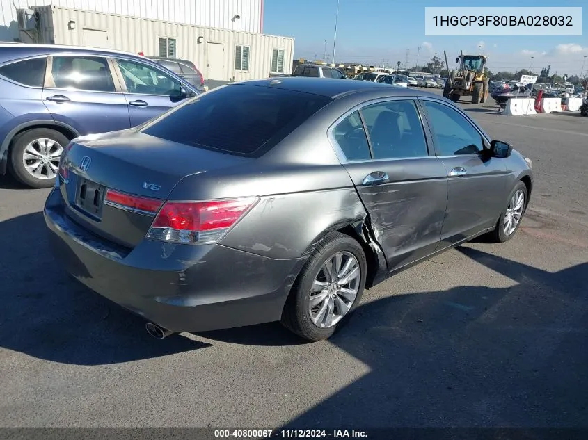 2011 Honda Accord 3.5 Ex-L VIN: 1HGCP3F80BA028032 Lot: 40800067