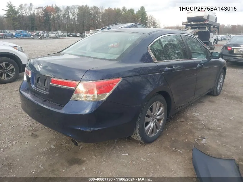 2011 Honda Accord 2.4 Ex VIN: 1HGCP2F75BA143016 Lot: 40807790