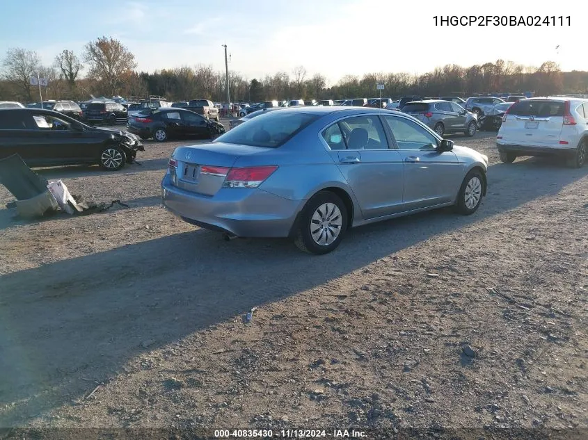 2011 Honda Accord 2.4 Lx VIN: 1HGCP2F30BA024111 Lot: 40835430