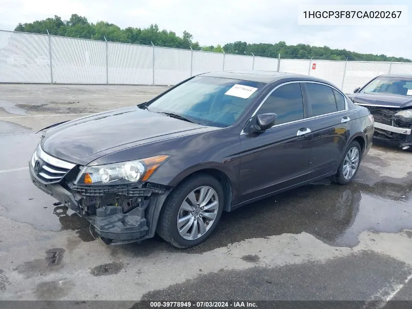 2012 Honda Accord 3.5 Ex-L VIN: 1HGCP3F87CA020267 Lot: 39778949