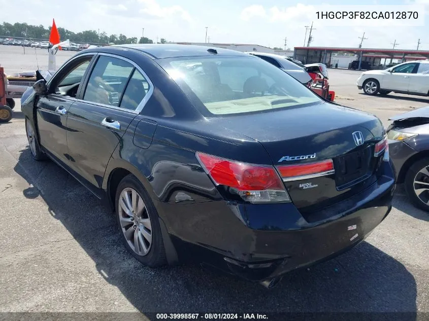 2012 Honda Accord Exl VIN: 1HGCP3F82CA012870 Lot: 39998567