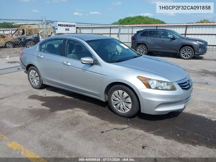 2012 Honda Accord 2.4 Lx VIN: 1HGCP2F32CA091858 Lot: 40008930