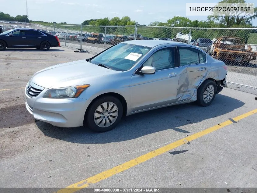 2012 Honda Accord 2.4 Lx VIN: 1HGCP2F32CA091858 Lot: 40008930