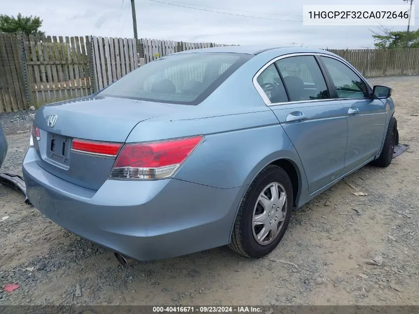 1HGCP2F32CA072646 2012 Honda Accord 2.4 Lx