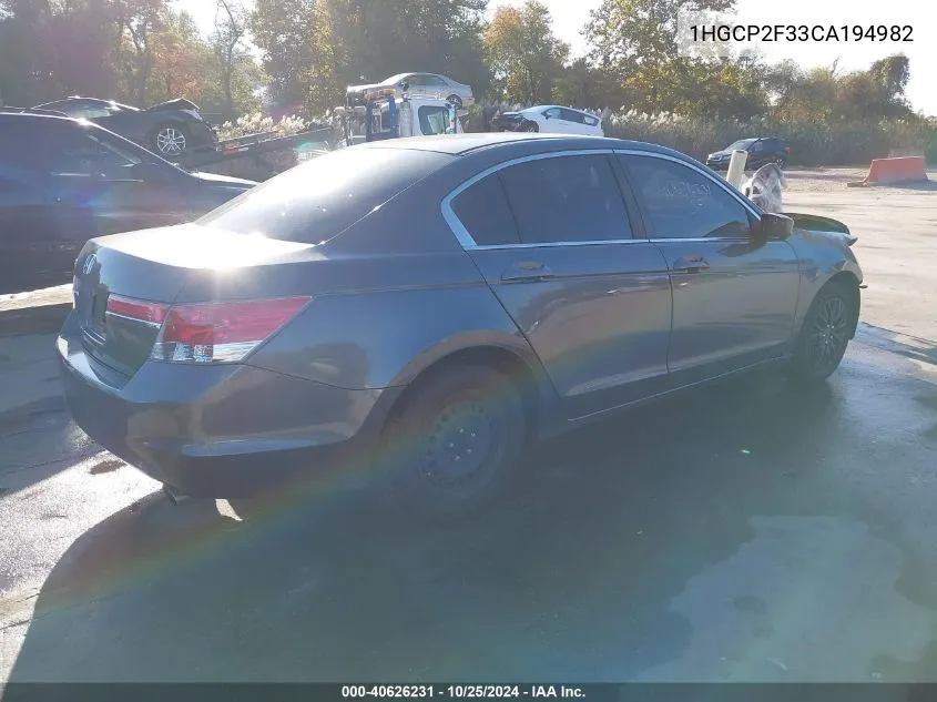 1HGCP2F33CA194982 2012 Honda Accord 2.4 Lx