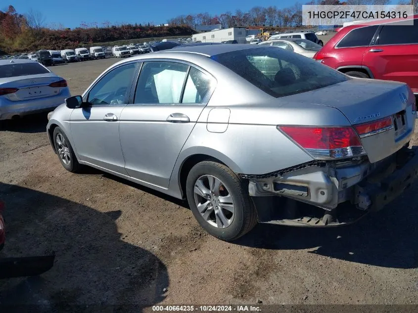 2012 Honda Accord 2.4 Lx-P VIN: 1HGCP2F47CA154316 Lot: 40664235