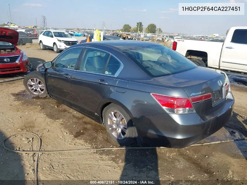 2012 Honda Accord 2.4 Se VIN: 1HGCP2F64CA227451 Lot: 40672151