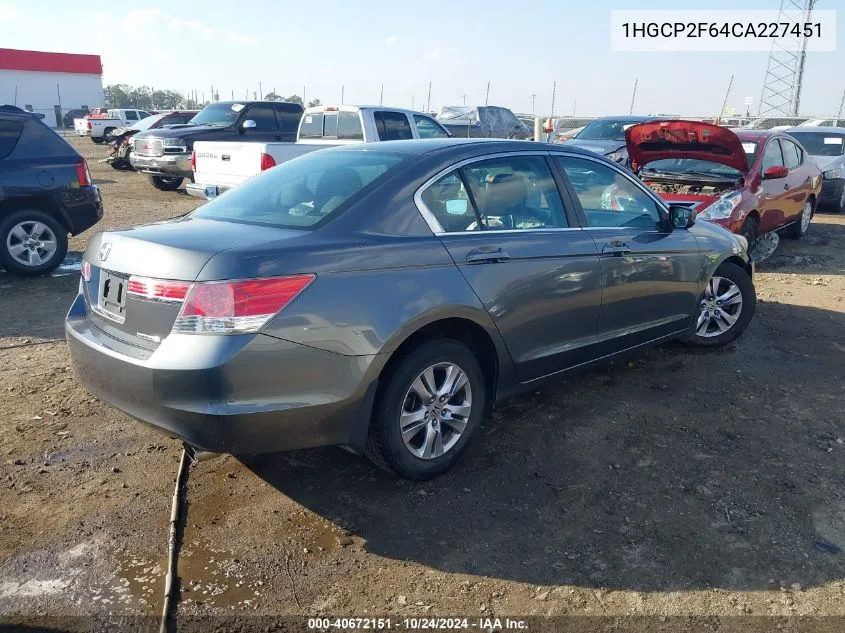 2012 Honda Accord 2.4 Se VIN: 1HGCP2F64CA227451 Lot: 40672151