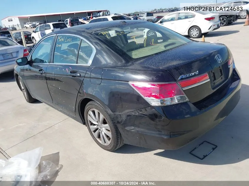 2012 Honda Accord 2.4 Ex-L VIN: 1HGCP2F81CA124683 Lot: 40688307