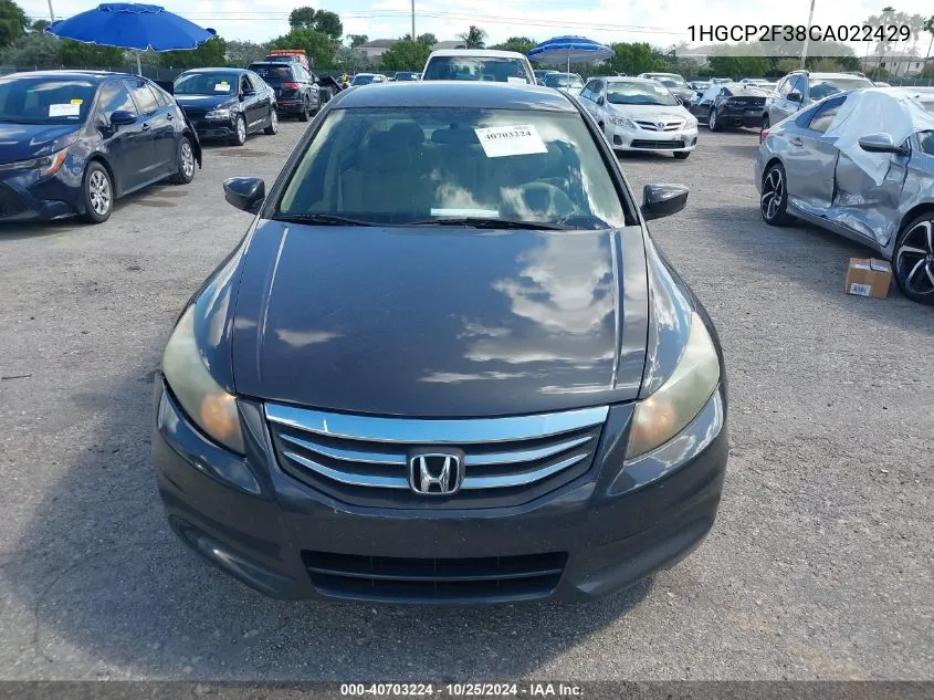 2012 Honda Accord 2.4 Lx VIN: 1HGCP2F38CA022429 Lot: 40703224