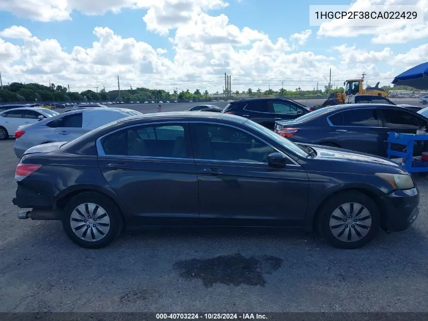 2012 Honda Accord 2.4 Lx VIN: 1HGCP2F38CA022429 Lot: 40703224