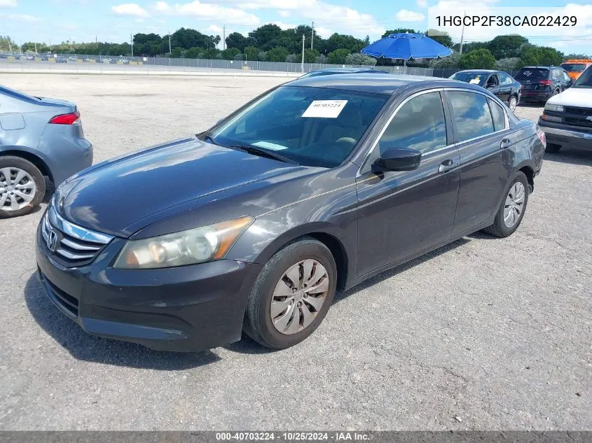 2012 Honda Accord 2.4 Lx VIN: 1HGCP2F38CA022429 Lot: 40703224