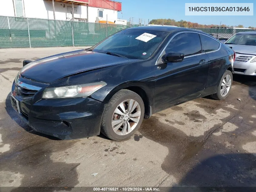 2012 Honda Accord 2.4 Lx-S VIN: 1HGCS1B36CA013646 Lot: 40716521