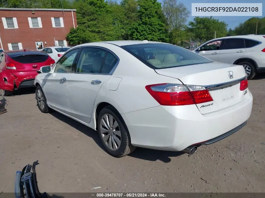 2013 Honda Accord Touring VIN: 1HGCR3F92DA022108 Lot: 39478707