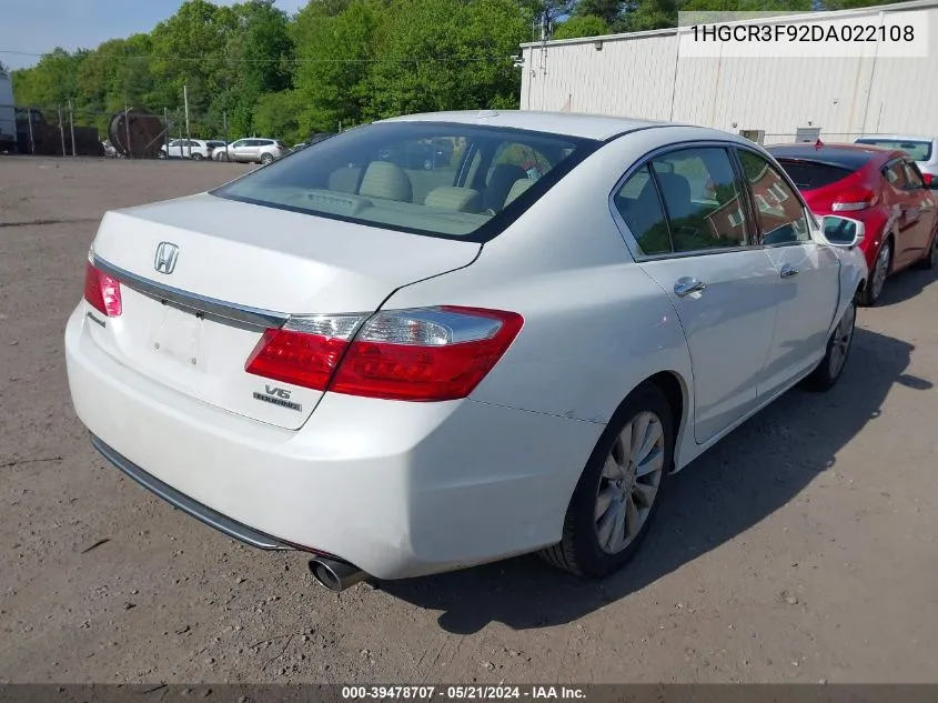 2013 Honda Accord Touring VIN: 1HGCR3F92DA022108 Lot: 39478707