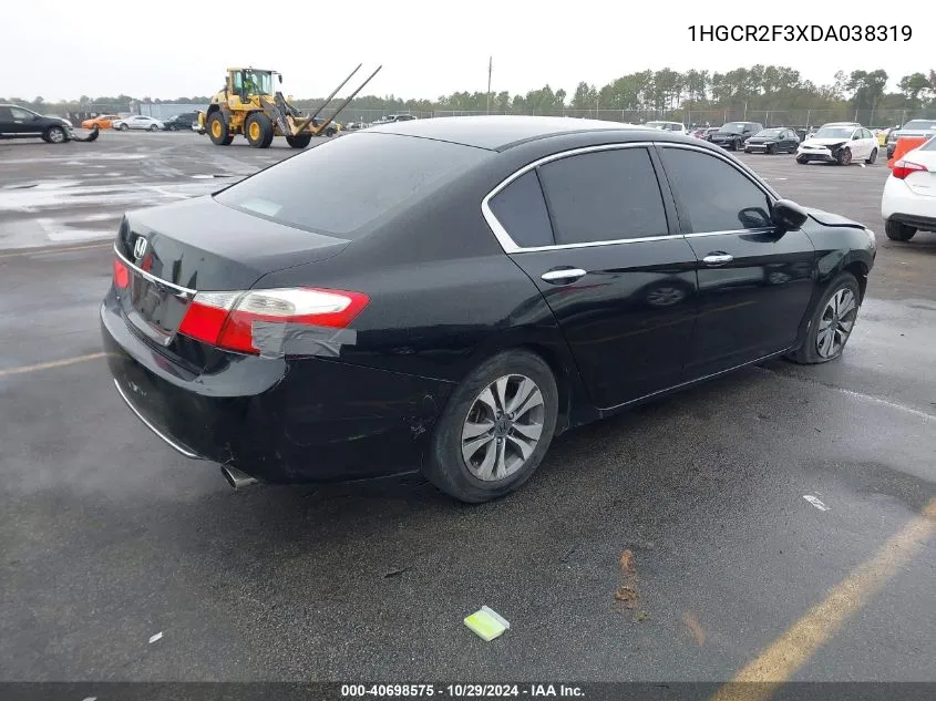 2013 Honda Accord Lx VIN: 1HGCR2F3XDA038319 Lot: 40698575