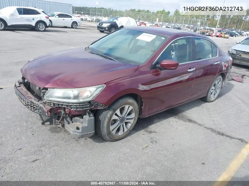 2013 Honda Accord Lx VIN: 1HGCR2F36DA212743 Lot: 40792957