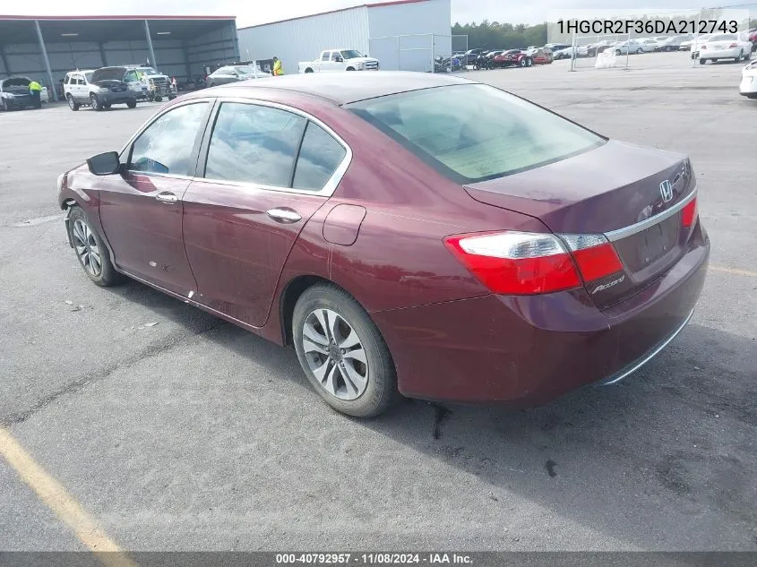 2013 Honda Accord Lx VIN: 1HGCR2F36DA212743 Lot: 40792957