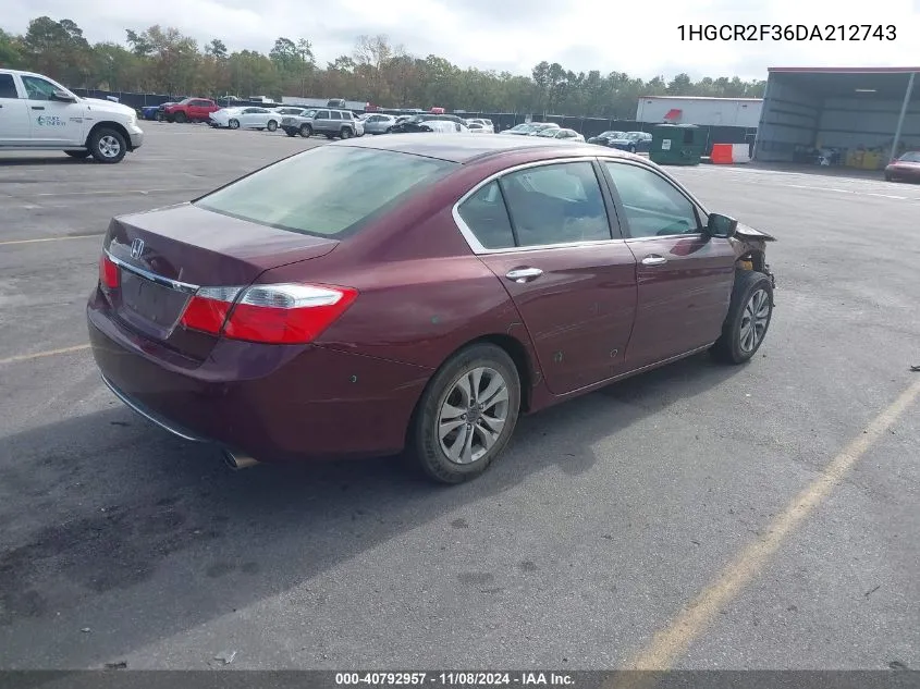 2013 Honda Accord Lx VIN: 1HGCR2F36DA212743 Lot: 40792957