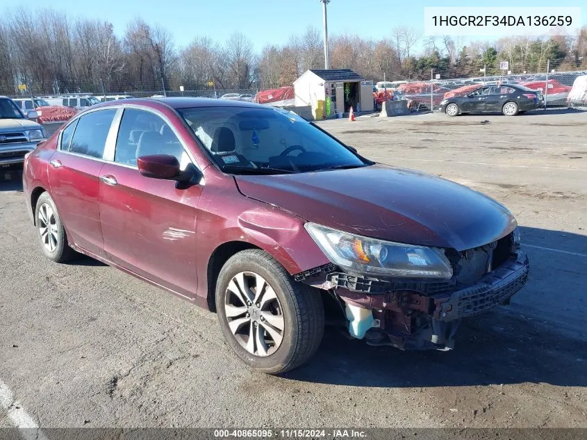 2013 Honda Accord Lx VIN: 1HGCR2F34DA136259 Lot: 40865095