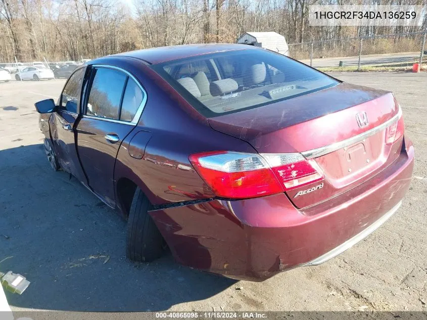 2013 Honda Accord Lx VIN: 1HGCR2F34DA136259 Lot: 40865095