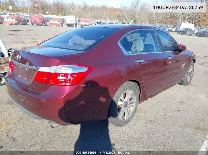 2013 Honda Accord Lx VIN: 1HGCR2F34DA136259 Lot: 40865095